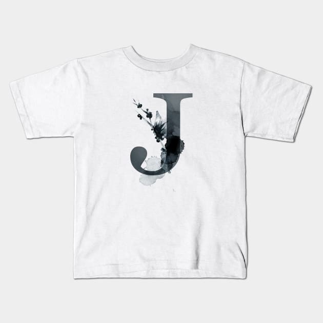 Floral Monogram J Dark Herbs And Flora Kids T-Shirt by floralmonogram